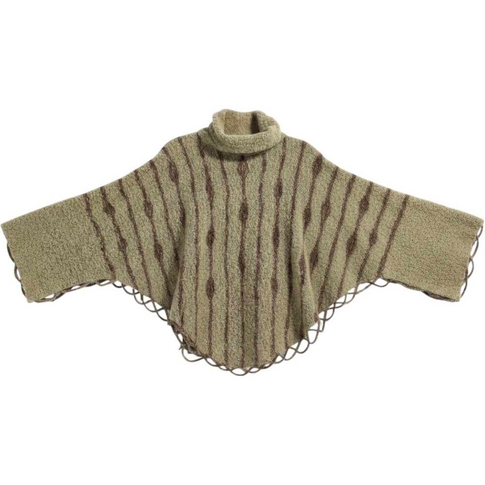 Vtg Ann Maurice Wool Blend Striped Turtleneck Poncho Sweater Boho S M